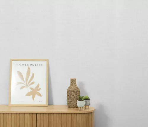 Forest Dreams: Fehér melíros lenes texturált hatású egyszínű (lángálló, mosható) vlies-vinyl tapéta