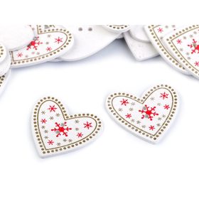 Fa gomb: Szív alakú fehér alapon piros hópelyhes