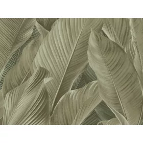   Tahiti: Selyemfényű barna-szürke levél mintás (mosható) vlies alapon vinyl felületű tapéta