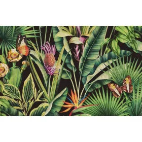   Tahiti: Fekete alapon színes dzsungel mintás (mosható) vlies alapon vinyl felületű tapéta