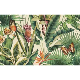   Tahiti: Bézs alapon színes dzsungel mintás (mosható) vlies alapon vinyl felületű tapéta