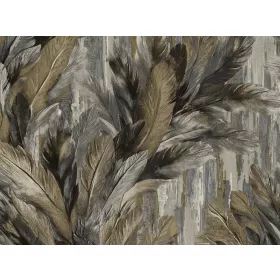   Tahiti: Fekete-ezüst-arany fényes glamour levél mintás (mosható) vlies alapon vinyl felületű tapéta