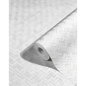   Marburg Textures Book Neutral Walls: Fehér-szürke szőtt bambusz- és rattan hatású strukturált (mosható) vlies-vinyl tapéta