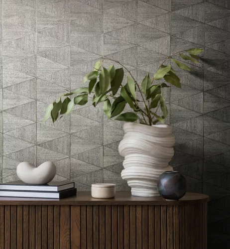 Travertino: szürke geometrikus kőmozaik mintás (mosható) vlies tapéta