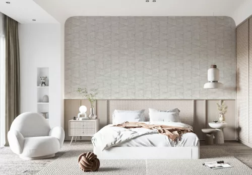 Travertino: meleg bézs geometrikus kőmozaik mintás (mosható) vlies tapéta