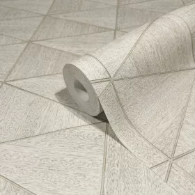   Travertino: barna-bézs geometrikus fa-kő mozaik mintás (mosható) vlies tapéta