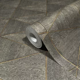   Travertino: szürke-barna fahatású geometrikus csempemintás (mosható) vlies tapéta