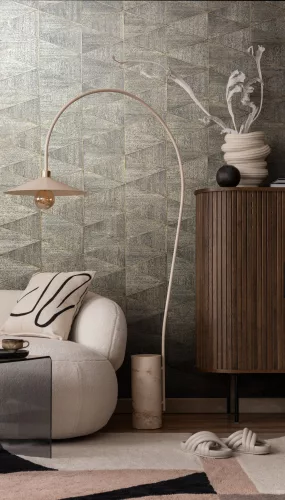Travertino: szürke-barna fahatású geometrikus csempemintás (mosható) vlies tapéta