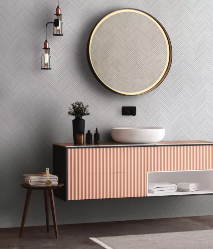 Travertino: homokbézs fa lamella mintás (mosható) vlies tapéta