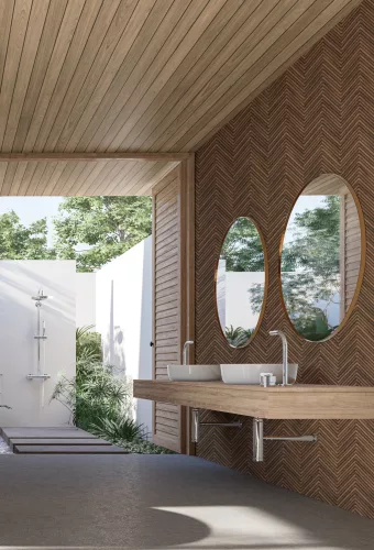 Travertino: szürkésbarna fa lamella mintás (mosható) vlies tapéta