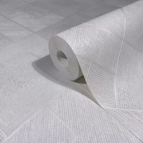 Ritus: Gyöngyházas törtfehér fényes hatású négyszöges modern dombormintás (mosható) vlies-vinyl tapéta
