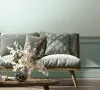 Boho: Pasztell mentazöld lenvászon hatású (mosható) vlies-vinyl tapéta