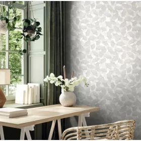   Boho:  Ezüstszürke ginkgo mintás lenvászon hatású (mosható) vlies-vinyl tapéta