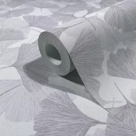   Boho: Galambszürke ginkgo mintás lenvászon hatású (mosható) vlies-vinyl tapéta