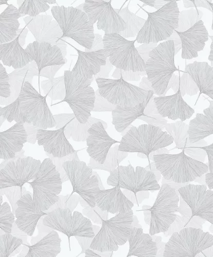 Boho: Galambszürke ginkgo mintás lenvászon hatású (mosható) vlies-vinyl tapéta