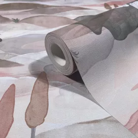   Boho: Púder-rózsaszín akvarell tájkép mintás lenvászon hatású (mosható) vlies-vinyl tapéta