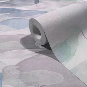   Boho: Mentakék akvarell tájkép mintás lenvászon hatású (mosható) vlies-vinyl tapéta