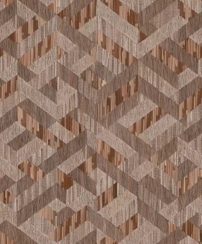 Boho: Dióbarna faerezetes geometrikus lenvászon hatású (mosható) vlies-vinyl tapéta