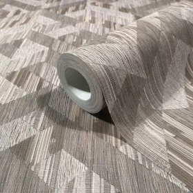   Boho: Hamvas barna faerezetes geometrikus lenvászon hatású (mosható) vlies-vinyl tapéta