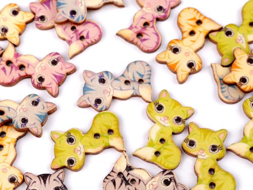 Fa gomb: Cuki cica vegyes színekben