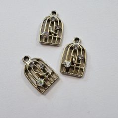Medál kis madár kalitka csiszolt kövekkel (10x18 mm)