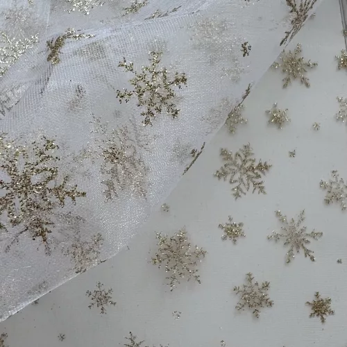 Glitteres farsangi/karácsonyi organza hópelyhekkel: ARANY