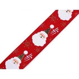   Karácsonyi ripsz szalag: Piros a.  arany csillogós Télapós 25 mm széles