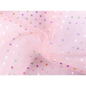 Rózsaszín organza hologramos/szivárványos pöttyökkel 