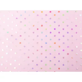 Rózsaszín organza hologramos/szivárványos pöttyökkel 