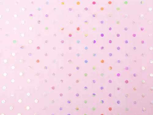 Rózsaszín organza hologramos/szivárványos pöttyökkel 