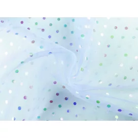Babakék organza hologramos/szivárványos pöttyökkel 