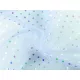 Babakék organza hologramos/szivárványos pöttyökkel 