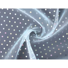 Babakék organza hologramos/szivárványos pöttyökkel 