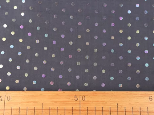 Babakék organza hologramos/szivárványos pöttyökkel 