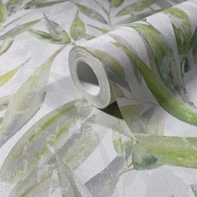   Naomi: Krém alapon zöld olívlevél mintás (mosható) vlies-vinyl tapéta
