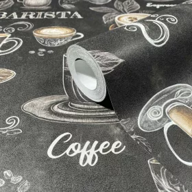   Naomi: Fekete alapon barna kávé mintás (mosható) vlies alapon hab felületű tapéta