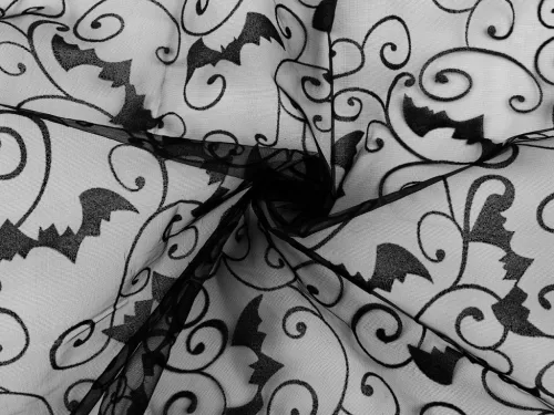 Fekete Halloween organza anyag denevér mintával