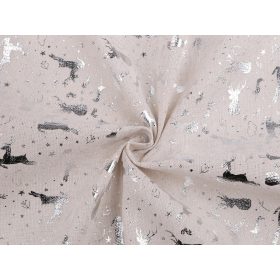 Natúr alapon fényes EZÜST SZARVASOS pamut szövet