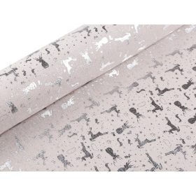 Natúr alapon fényes EZÜST SZARVASOS pamut szövet