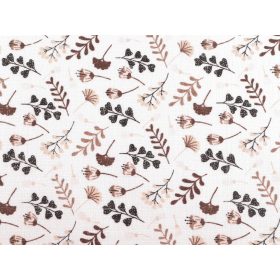   Fehér-barna termés-leveles mintás tetra pelenka 80 cm széles