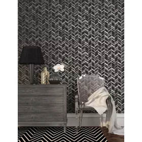   Metálos kollekció Speciel FX2: Fekete-ezüst art deco chevron mintás (mosható) vlies-vinyl tapéta