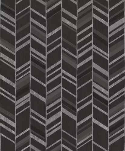 Metálos kollekció Speciel FX2: Fekete-ezüst art deco chevron mintás (mosható) vlies-vinyl tapéta