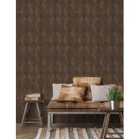   Utopia: bronzbarna csúcsíves geometrikus minta (mosható) vlies alapon vinyl felületű tapéta