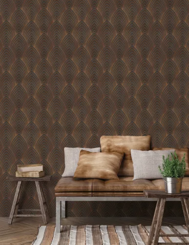 Utopia: bronzbarna csúcsíves geometrikus minta (mosható) vlies alapon vinyl felületű tapéta
