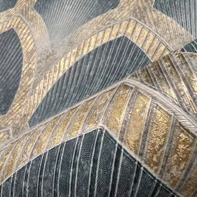   Metálos kollekció Speciel FX2: Türkiz-arany art deco legyezőmintás (mosható) vlies-vinyl tapéta