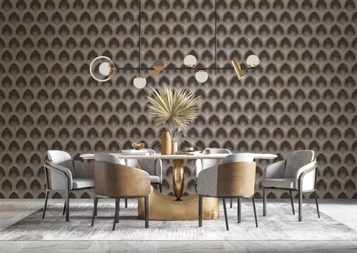 Metálos kollekció Speciel FX2: Gyöngyszürke art deco legyezőmintás (mosható) vlies-vinyl tapéta