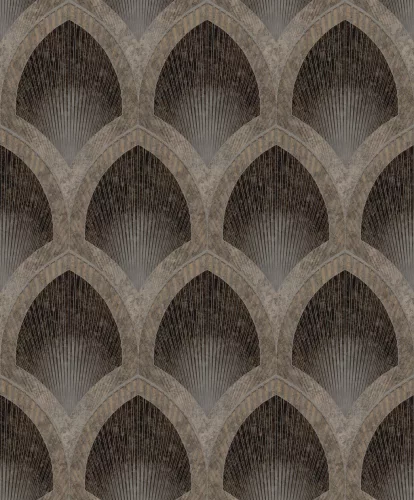 Metálos kollekció Speciel FX2: Gyöngyszürke art deco legyezőmintás (mosható) vlies-vinyl tapéta