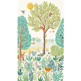   Little Dreamers: 159*280 cm-es Erdei falfestmény zöld–okker (mosható) vlies-vinyl tapéta falpanel