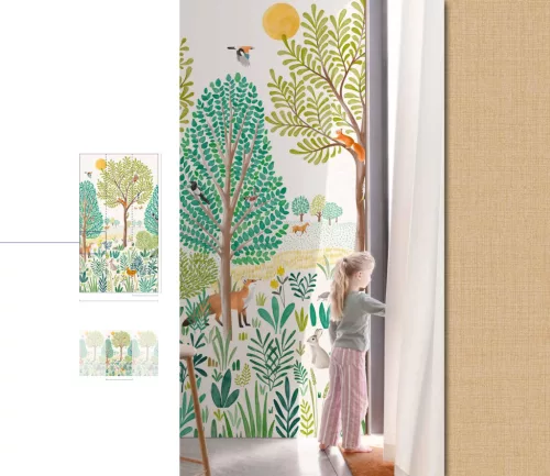 Little Dreamers: 159*280 cm-es Erdei falfestmény zöld–okker (mosható) vlies-vinyl tapéta falpanel