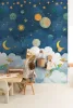 Little Dreamers: 159*280 cm-es Űr mintás falfestmény éjkék–felhőkék (mosható) vlies-vinyl tapéta falpanel